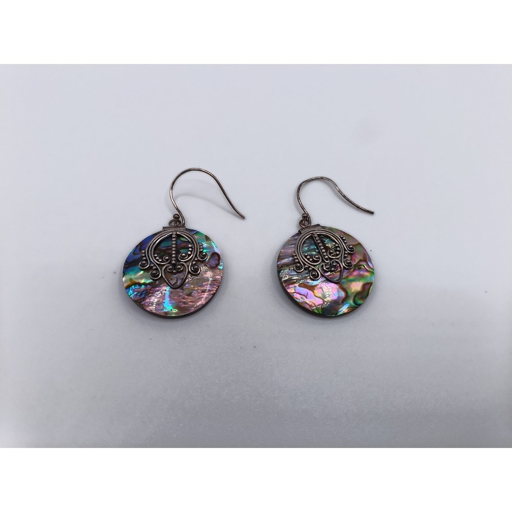 Suarti Beautiful Abalone Dangle Pierced Earrings with Intricate Sterling Overlay